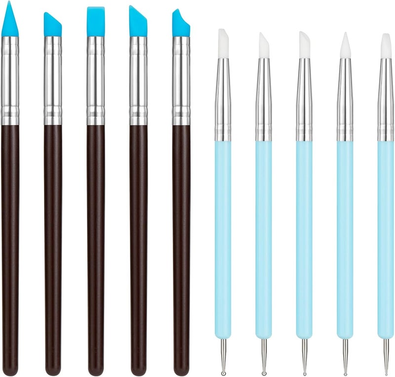 Amrules 10Pcs Clay Sculpting Tools, Practical Dual-End Rubber Pens and Dotting Tools Kit for Adults, Rock Painting, Nail Art, Carving, Drawing, Art Modeling, Shaping, Pottery Craft, Silicone Brushes - Image 1